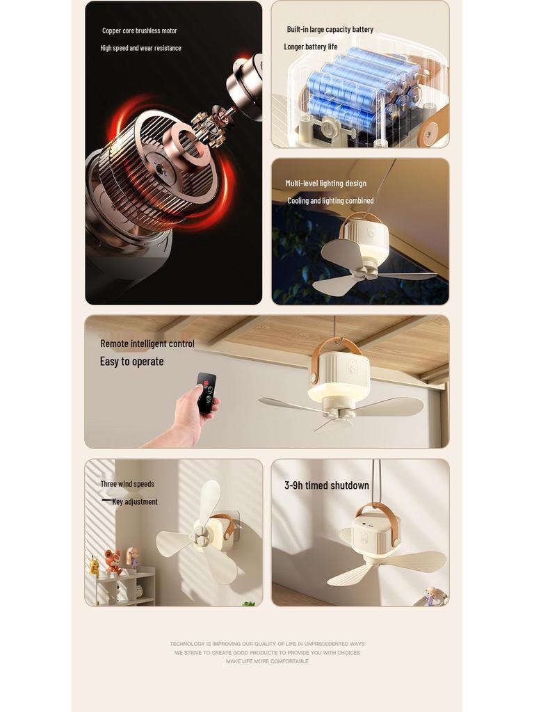 Portable Multi-Functional Ceiling Fan: Rechargeable & Remote-Controlled, Ideal for Camping & Wall/Desktop Mounting