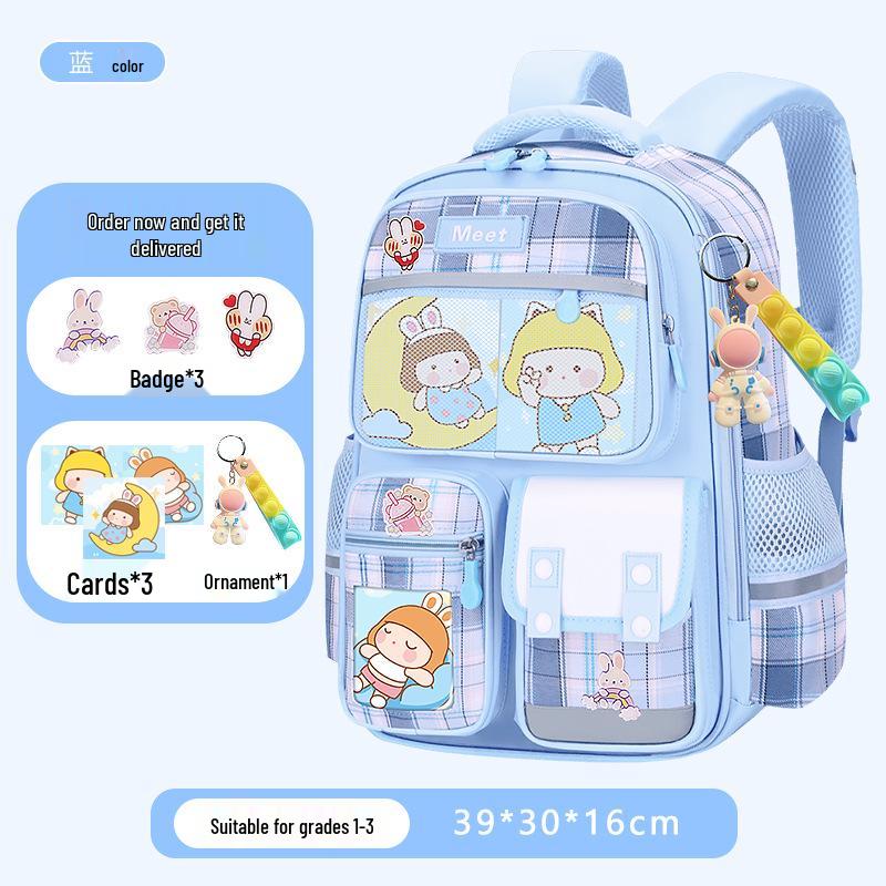 Plaid Backpack for Girls, 1-9 Grade, Large Capacity, Elementary & Middle School