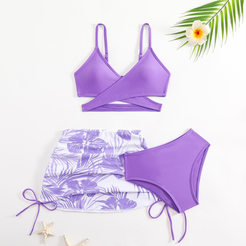 Costum de baie pentru copii costum de baie pentru femei cu fustă separată imprimeu tie-dye pentru copii de vârstă mijlocie și mai mari fete bikini costum de baie pentru copii set de trei piese