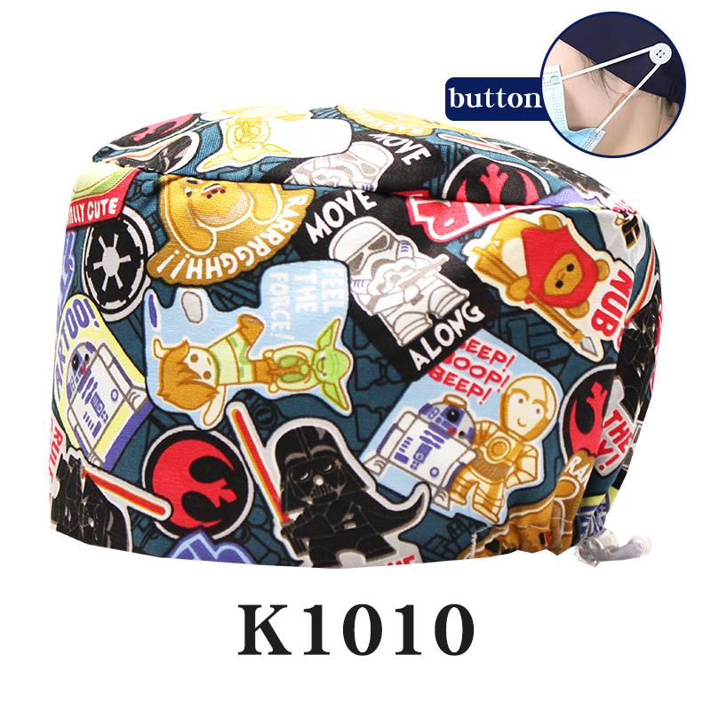 Cartoon Printed Nursing Caps Men Women Medical Hats Adjustable Long Hair Pet Dental Clinic Doctors Scrub Hat