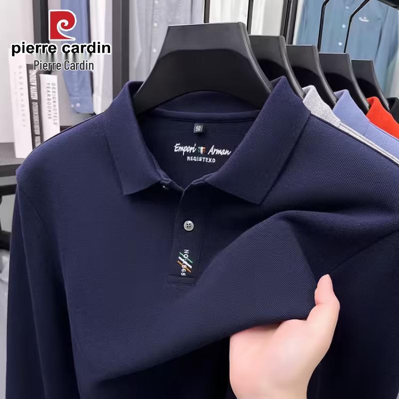 Pierre Cardin Men's 100% Cotton Long Sleeve Embroidered Polo Shirt