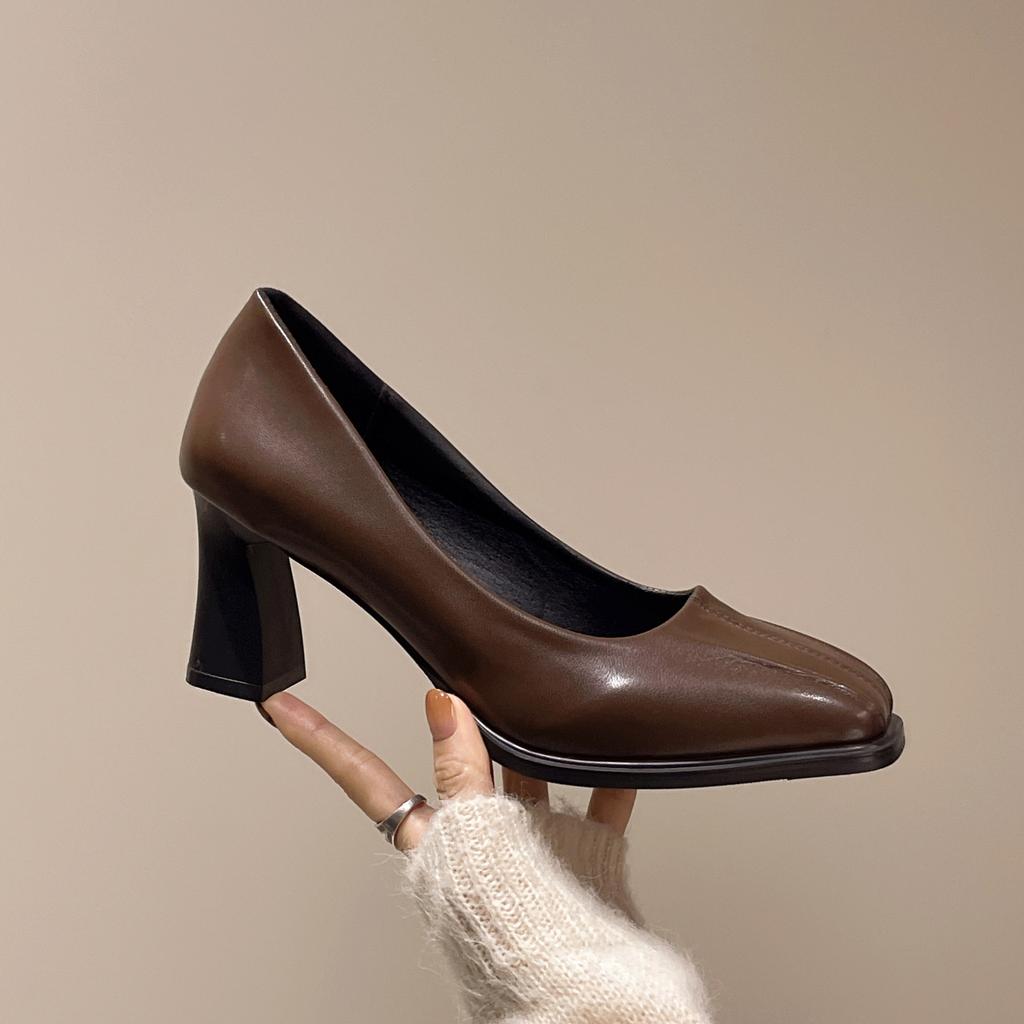 Höst Damskor Mode Skor Arbetskor Fyrkantig Tå Höga Klackar