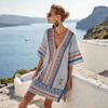 New Amazon Women's Clothing Super Fairy V-Neck Dress Seaside Vacation Beach Dress Printed Loose Mid-Length Dress