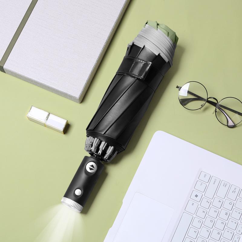 Tri-fold Automatic Reverse Umbrella, Hemming Reflective LED Umbrella Can Be Added