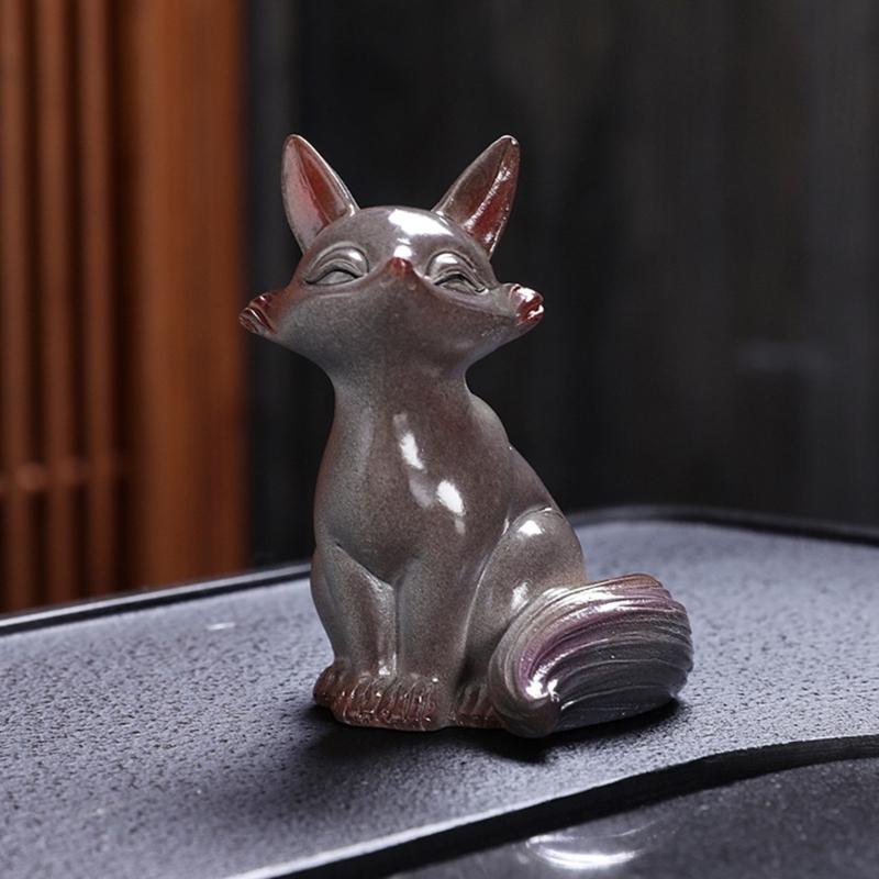 Artistic Foxes Teas Pet Figurine Heat Reactive Resin Craftsmanship Unique Table Decoration Gift Teas Ceremony Accessory
