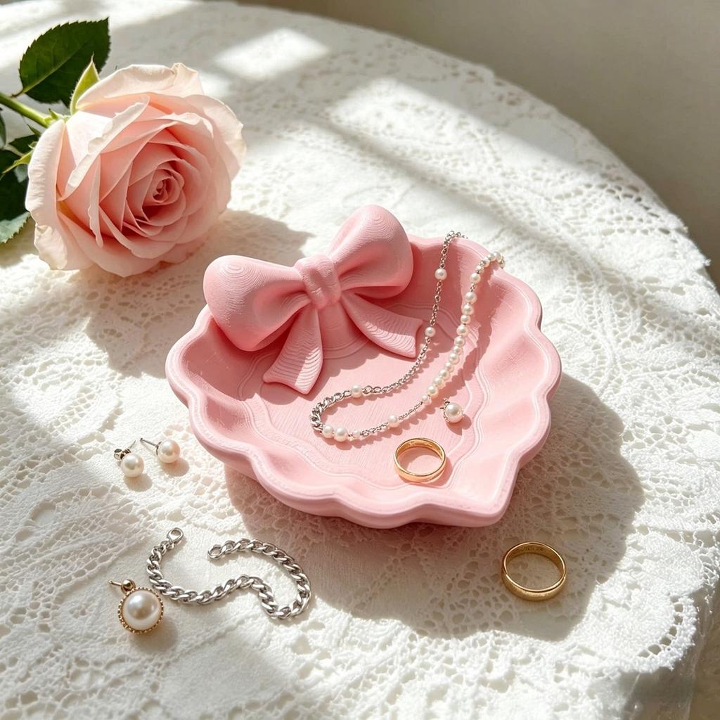Pink Bow Tray Minimalist 3d Printed Tray Jewelry Storage Tray Modern For Office Desk Bathroom Sink