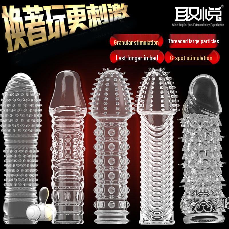 Wolf Fang Crystal Condom Set: Thickening & Enlargement Sleeve, Large Size, Reusable Phallus Sex Toy.