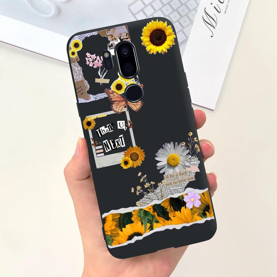 Für LG G7 ThinQ Hülle Silikon Weiche Handyhülle Girly Mode Blume Schwarz TPU Stoßfänger Für LGG7 G 7 ThinQ G710 Hülle Niedliches Muster