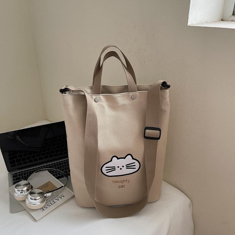 A Single-shoulder, Laid-back, Artistic, Niche, Simple and Large-capacity Lettered Student Tote Bag for Class