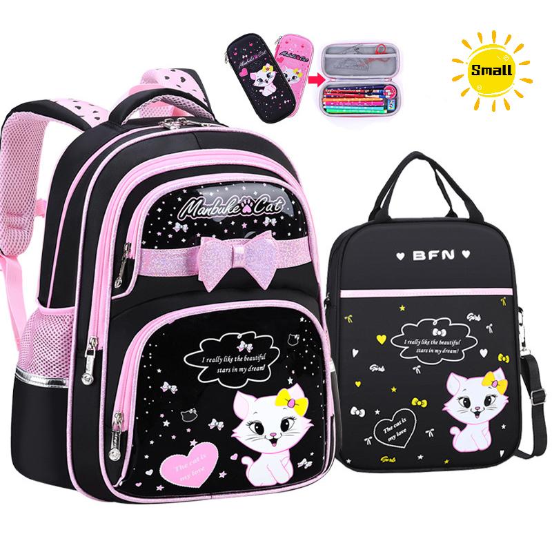 New PU Leather School Bag Korean Fashion Girls Backpack Cute Cat Orthopedic Waterproof Backpack