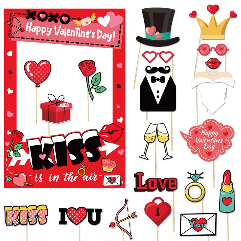 Valentines Day Photo Booth Props, Romantic Valentine’S Day Selfie Photo Booth Picture Frame And Valentines Photo Props