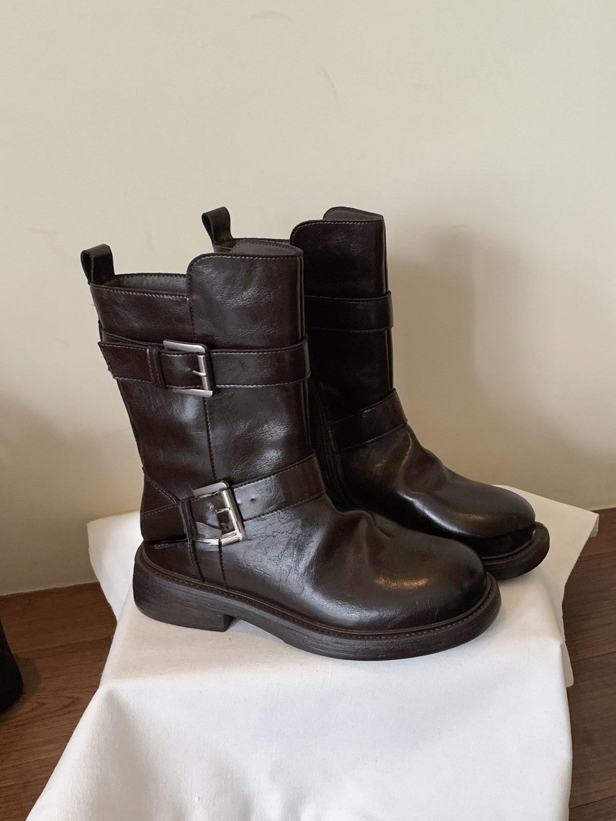 

Medium Boots Children s Cool Sa Wind Black Leather Boots Locomotive Knight Boots Skinny Boots Short Boots 40 коричневий