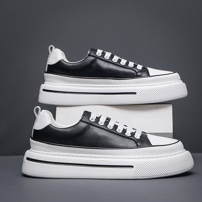 Men's Shoes Board Shoes Leather Autumn New Youth Guochao New European Station Skateboard Casual Flat Wenzhou Shoes