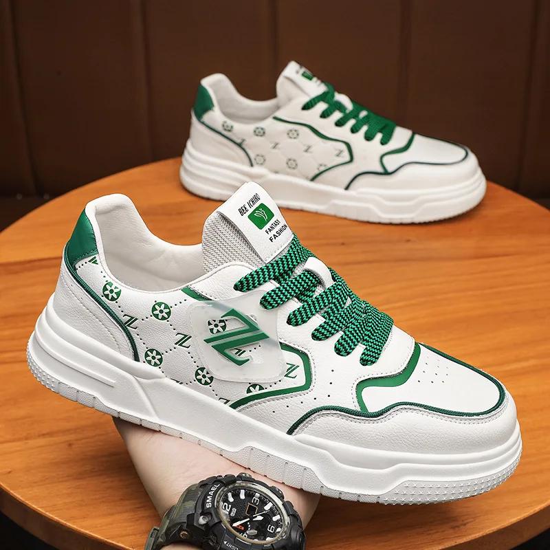 New Shoes for Men Genuine Leather Casual Shoes Street Trend Flat Skateboard Shoes Youth Cool Cow Leather Sneakers
