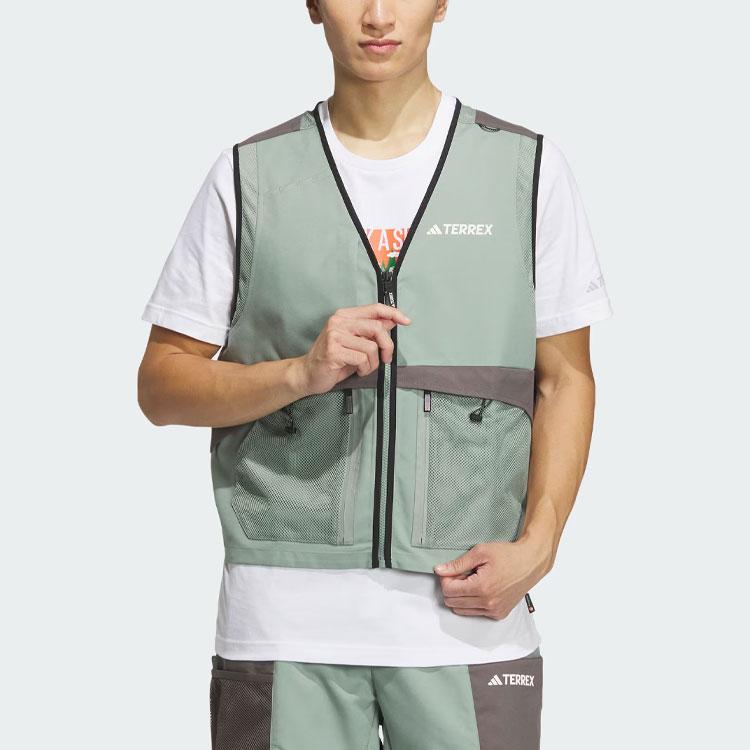 Adidas Utility Vest Color Block V-Neck Zip Outdoor Sports Men Vests Silver Gray Green IN2224