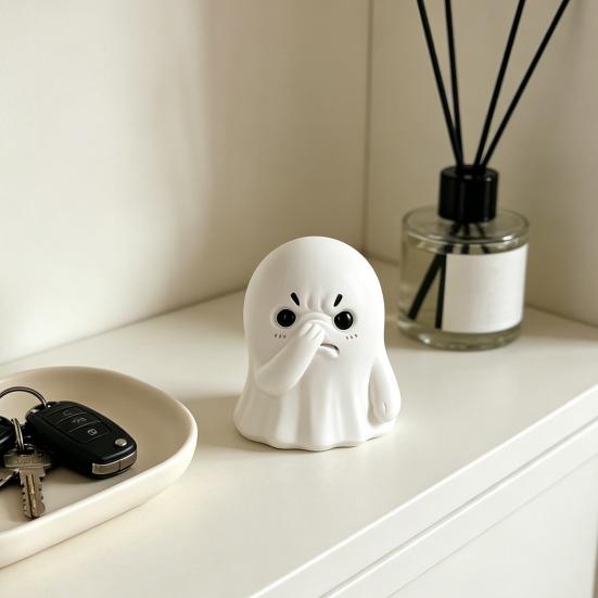 Ghost Ornament, Compact Resin Decorative Figurine, Nose-Covering Ghost Shape Halloween Figure, Naughty Ghost Tabletop Party Decoration