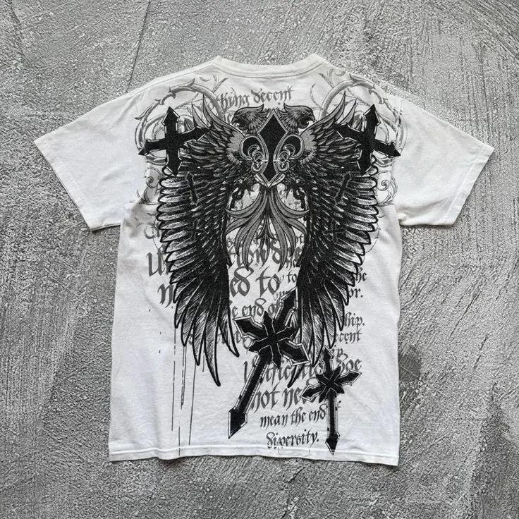 2026 Camiseta Clásica Estilo Gótico Y2K Estampado Camiseta Oversize Camisetas High Street Cuello Redondo Gótico Tops de Algodón Nueva Camiseta para Hombre y Mujer