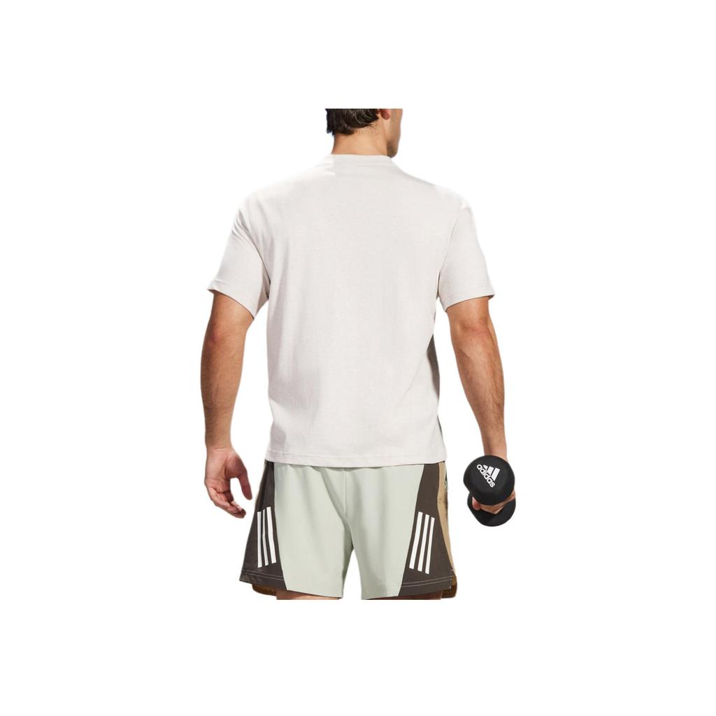 Adidas Small Logo Print Solid Color Crew Neck T-Shirt Men Tops Beige H65780