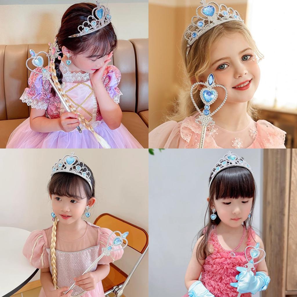 [Coollooda] Princess Accessories (7-piece set) Toy Set Costume Accessories for Girls Transformation Glitter Birthday Present Cosplay Wedding Party