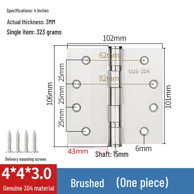 304 Stainless Steel American-Style Widened Hinge for Wood, Metal, and Fire Doors