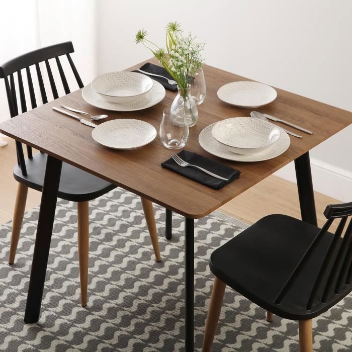 Dining Table - VERSA - Klaudia - Wood, PVC and Metal - Brown and Black