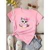 Damen Baumwolle Kurzarm T-Shirts Süße Cupcake Eule Damen Tee Rosa Grafik Lässig Süßes Tägliches Oberteil
