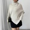 Womens Oversized High Neck Knit Sweater With Asymmetrical Hem Soft Acrylic Blend Street Chic Style