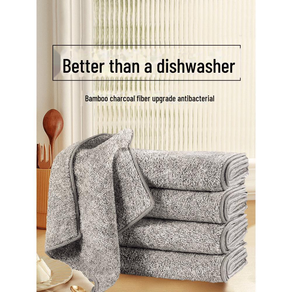 Bamboo Charcoal Kitchen Cleaning Cloths – Non-stick Oil Removal, Thick Water-Absorbing Dish Rags for Tables, Easy To Clean.
