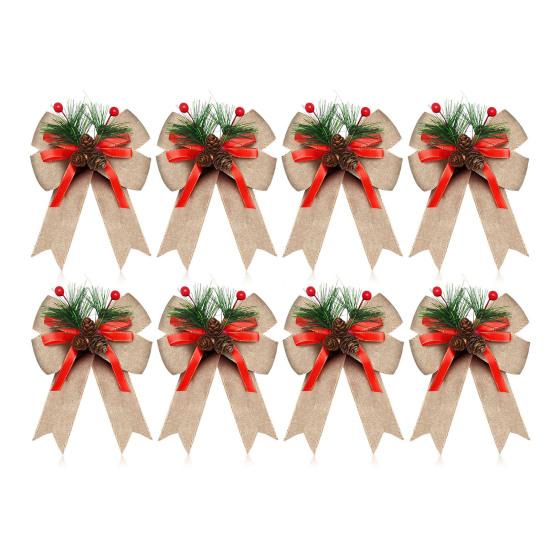 Christmas Bows with Pine Cones Pine Needles Buffalo Plaid Ribbon Bows Christmas Tree Wreath Decoration for Gift Wrapping