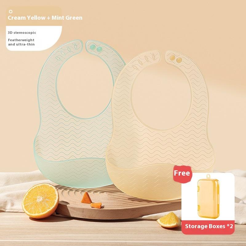 Baby eating bib baby bib complementary food rice pocket super soft silicone children's waterproof and oil-proof rice coat