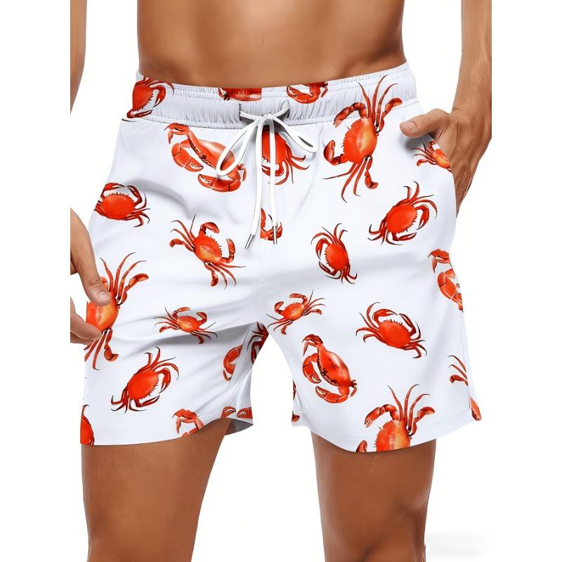 Men s Beach Shorts Crab Graphic Print Casual Polyester Drawstring Waist S