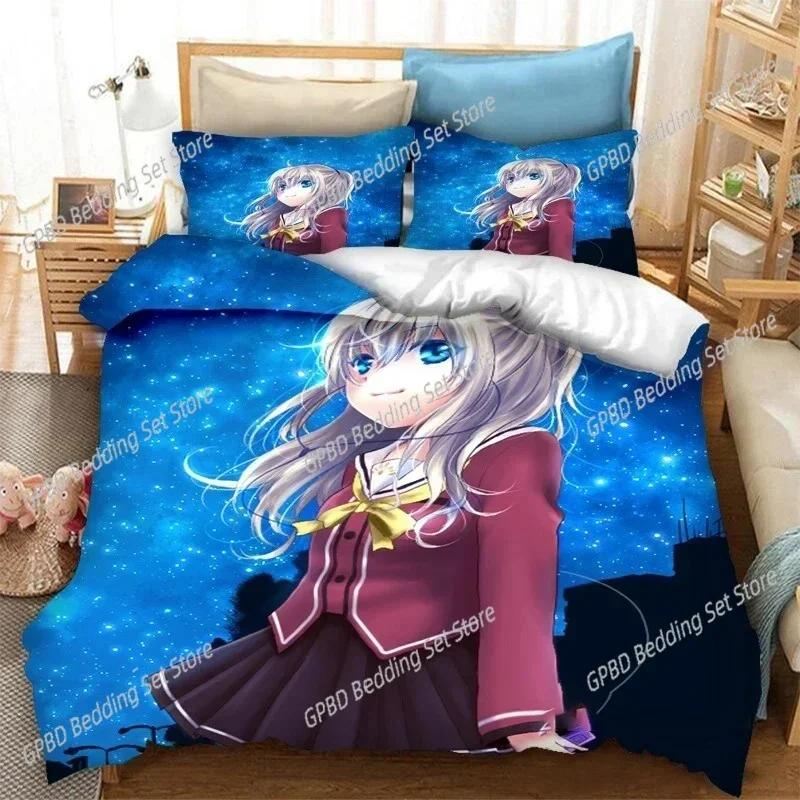 3D Print Quilt Cover Anime Charlotte Bedding Set Single Twin Double Queen King Cal King Size Bed Linen Set
