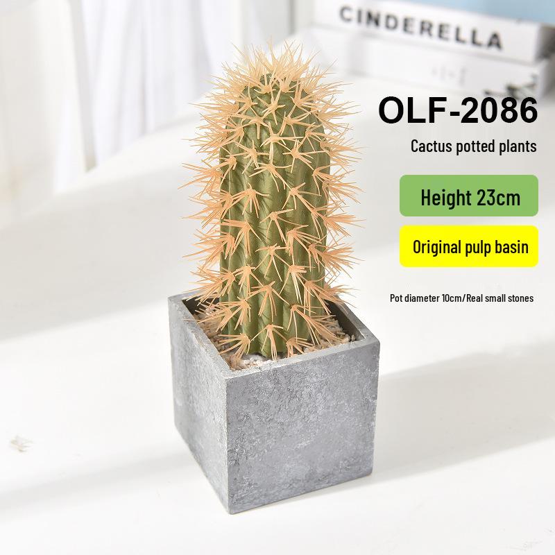 Retro Cement Cactus Bonsai - Small Faux Potted Plant for Office Decoration