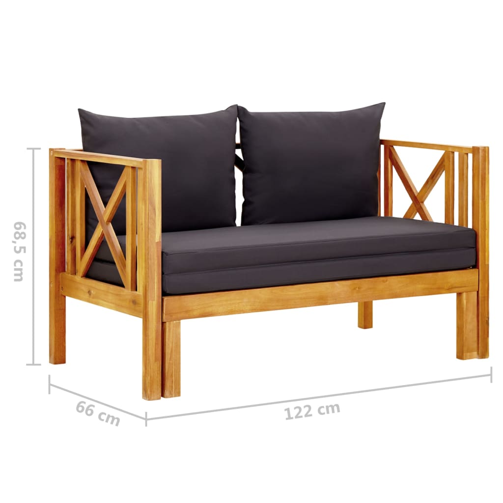 2 Seater Garden Bench with Cushions 122 Cm Solid Acacia Wood