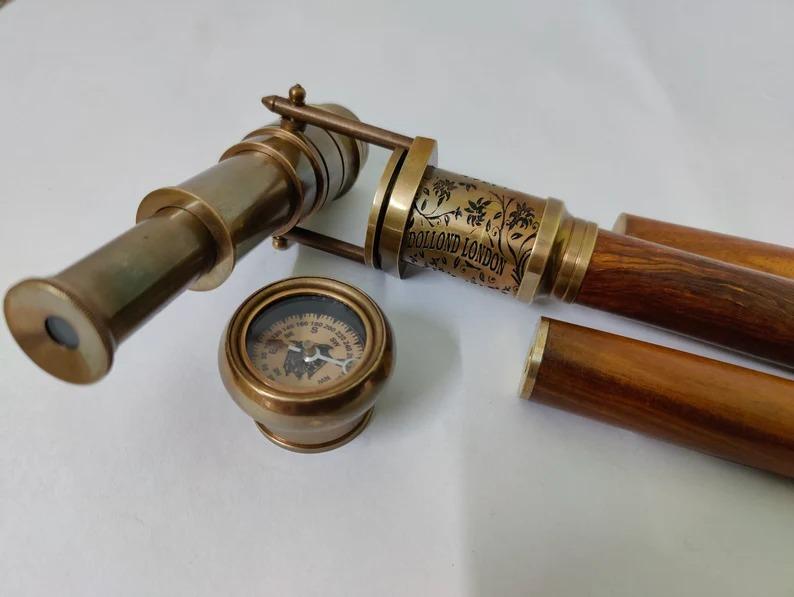 Victorian Walking Cane With Telescope Handle, Wooden Walking Cane For Men's & Women's Walking Stick, Brass Handle Walking Canes Steampunk
