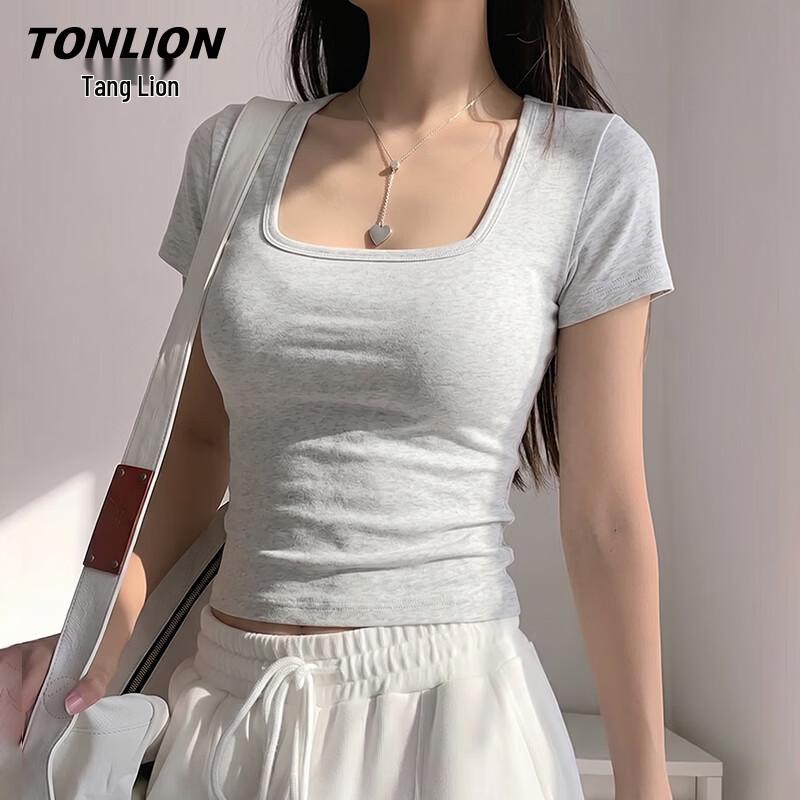 TonLion Women s Square Neck Short Sleeve Slim-Fit T-Shirt M