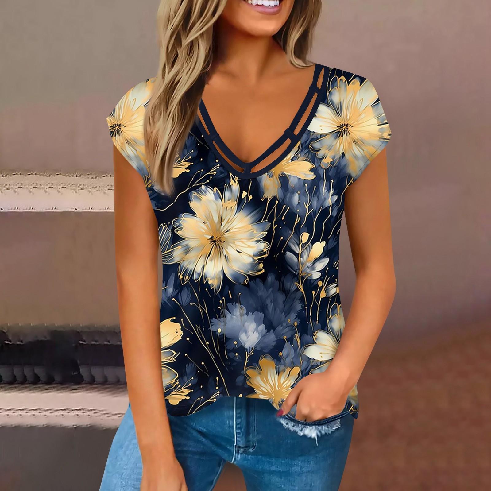 

Женская модная повседневная рубашка с v-образным вырезом, свободная футболка с короткими рукавами и принтом, женский топ, жилет XL