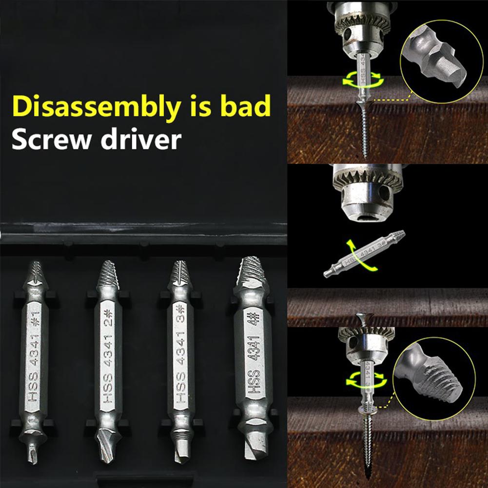 HSS4341 Double-head Screw Remover Set Loose Screw Extractor Woodworking Machinery Maintenance Tool 4PCS/Set