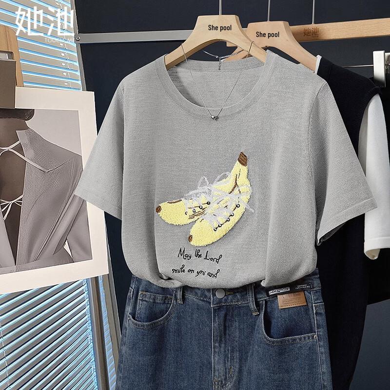 Women s Letter Print Ice Silk Short Sleeve T-Shirt M