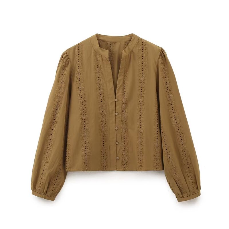 Kaslead New Arrival Women's Clothing Fashion Style Fashion All-Match Cut Out Embroider Long Sleeves Tops 8741045