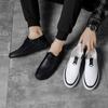 Schwarz Weiß Leder Freizeitschuhe Herren Frühling Herbst Slipper Herren Loafer Weiche Italienische Ballerinas Herren Leichte Mokassins Laufschuhe