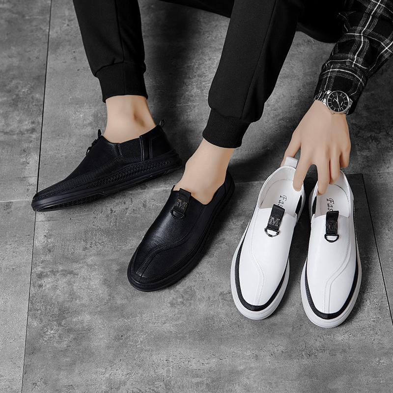 Black White Leather Casual Shoes Men Spring Autumn Slip-On Mens Loafers Soft Italian Flats Men'S Light Moccasins Walking Shoes