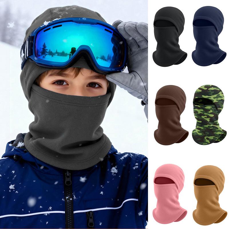 Kids Balaclava Ski Mask Thermal Fleece Winter Neck Warmer Adjustable Windproof Face Cover Hood Hat For Outdoor Cycling Snowboarding