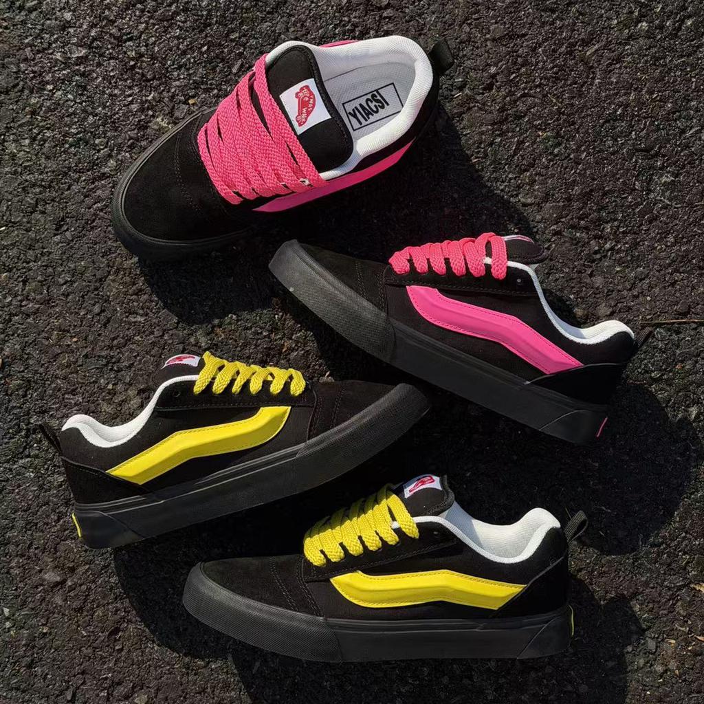Knu skool black and yellow color matching fat bread shoes retro yellow and black cool casual skateboard shoes