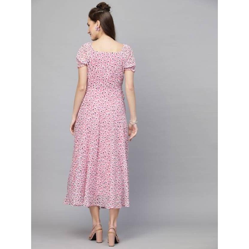 Women Fit and Flare Printed Georgette Maxi Dress with Polyester Lining Dress VF-1809