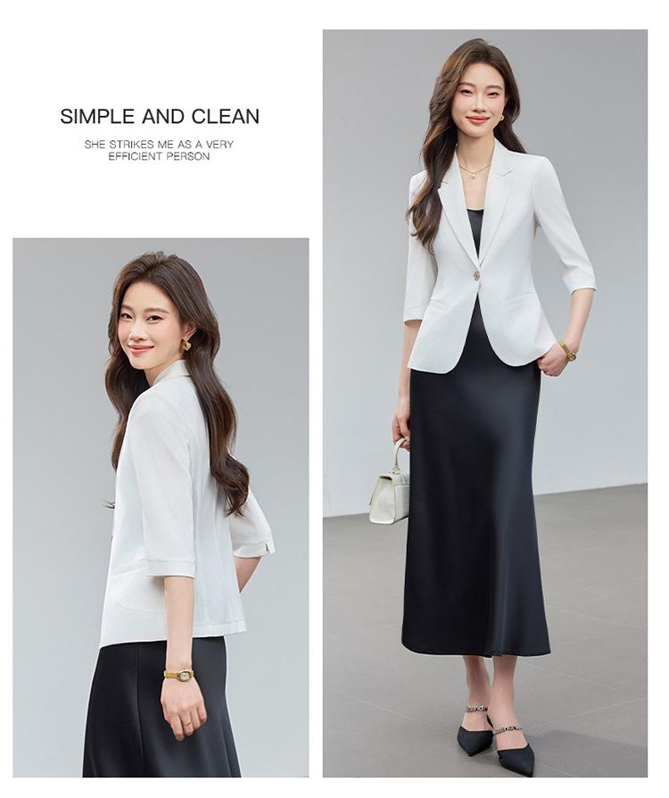 White Women's Casual Slim-Fit Blazer with Mid-Sleeves