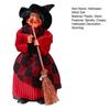 Halloween Witch Doll Decoration Spooky Witch Statue with Broomstick for Home Living Room Fireplace Mantel End Table Desktop Decor