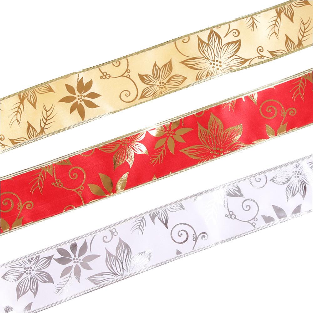 Premium 2 Meter Decorative Gold Floral Print Ribbon For Festive Christmas Celebrations