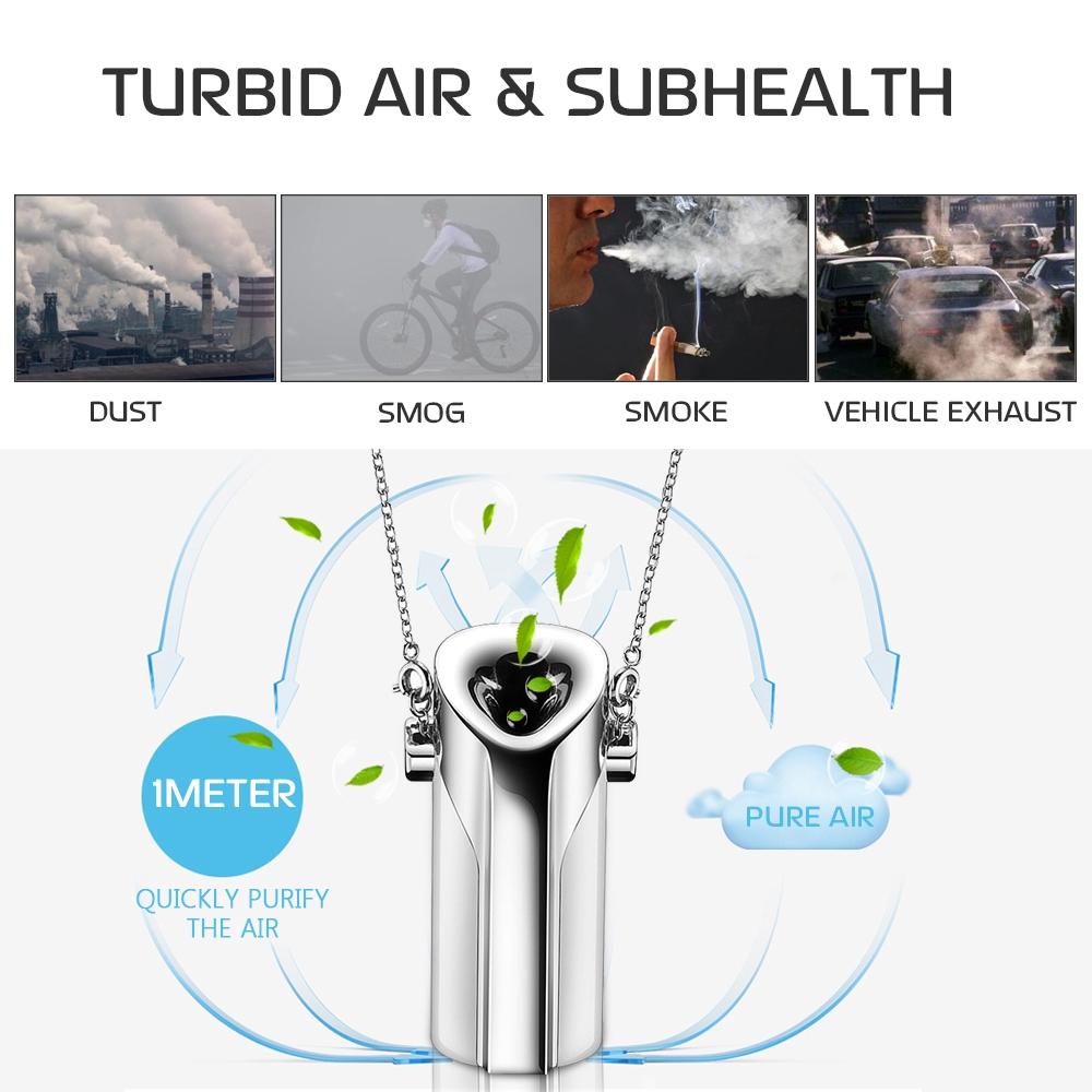 White/Sliver Portable Air Purifier USB Wearable Necklace Negative Ionizer Anion Personal Air Purifier Cleaner Air Freshener