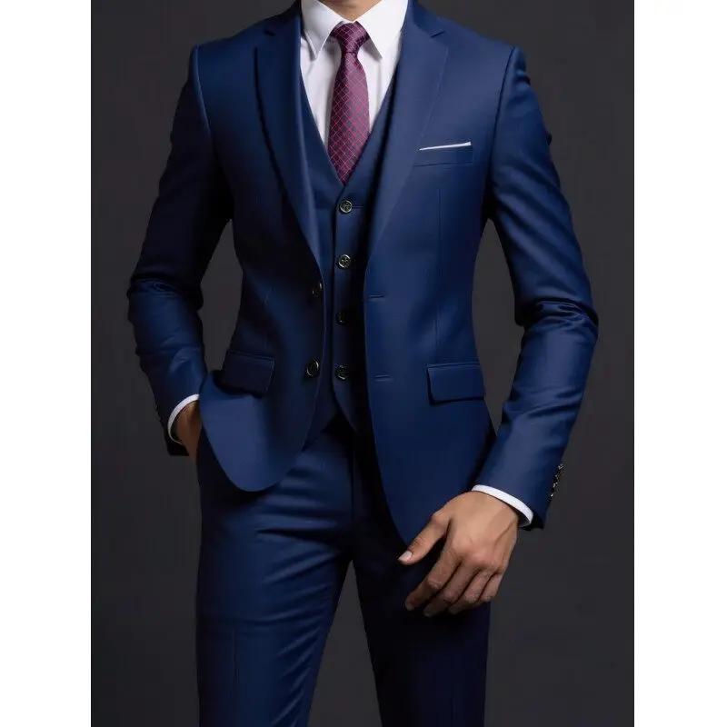 Men's Suit (Blazer+ Trousers) Gentleman Business British Style Solid-color Banquet Host Casual Wedding Suit